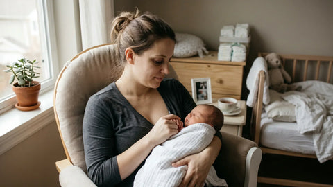 New mother wearing postpartum period panties during recovery after childbirth