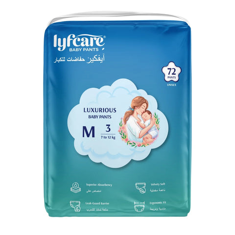Lyfcare Baby Pants Style Diaper | M Size | (Pack of 72)
