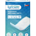A packages of lyfcare multi-purpose disposable matts on a white background