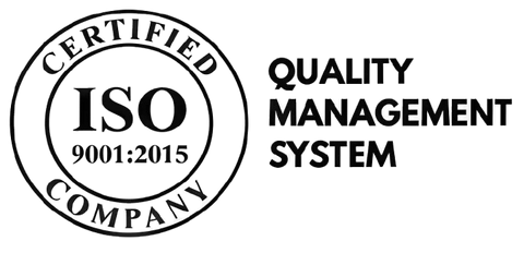 Black and white graphic featuring a circular 'Certified ISO 9001:2015 Company' seal alongside the text 'QUALITY MANAGEMENT SYSTEM'.