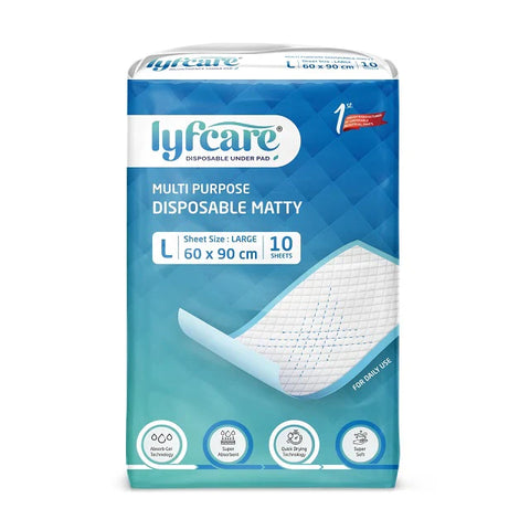 A packages of lyfcare multi-purpose disposable matts on a white background