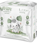 Package of lyfcare comfort baby pants with an elephant illustration on a white background