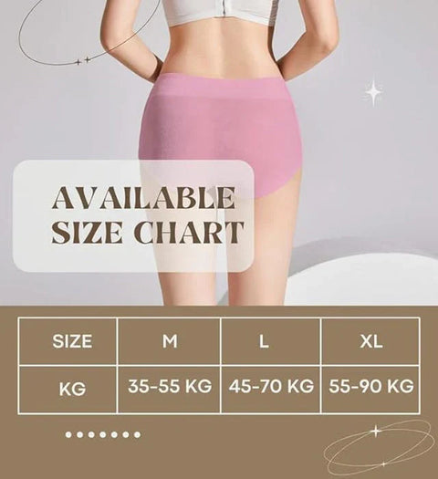 Light Pink high-waisted Lyfcare women's underwear on model, Available Size (M 35-55KG) (L 45-70 KG) (XL 55-90KG) 