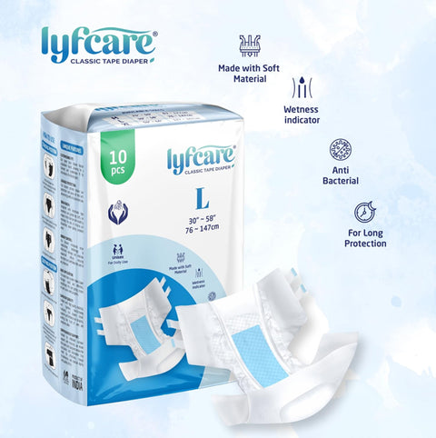 Lyfcare Classic Tape Style Adult Diapers |L Size| (Pack of 60)