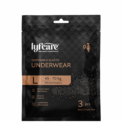 Lyfcare Women Disposable Elastic Underwear Black-Purple-Pink Panty | L-size 45-70Kg | 3Pcs | Women Disposable Black, Purple, Pink Panty