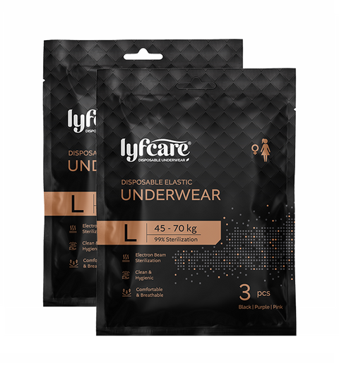 Lyfcare Women Disposable Elastic Underwear Black-Purple-Pink Panty | L-size 45-70Kg | 6Pcs | Women Disposable Black, Purple, Pink Panty