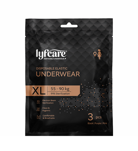 Lyfcare Women Disposable Elastic Underwear Black-Purple-pink Panty | XL-size 55-90Kg | 3Pcs | Women Disposable Black, Purple, Pink Panty