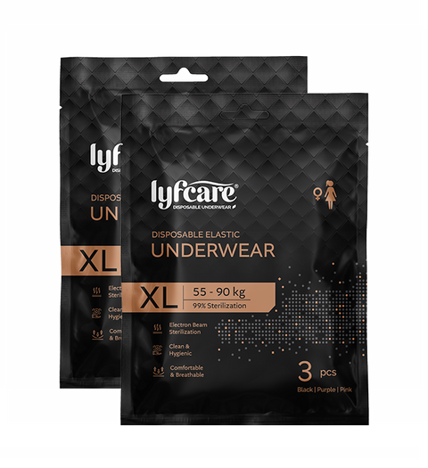 Lyfcare Women Disposable Elastic Underwear Black-Purple-pink Panty | XL-size 55-90Kg | 6Pcs | Women Disposable Black, Purple, Pink Panty