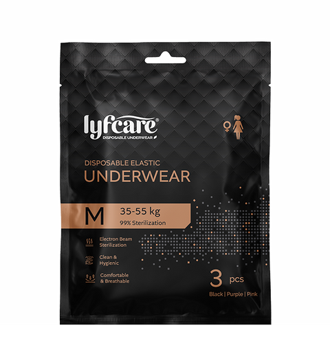 Lyfcare Women Disposable Elastic Underwear Black-purple-pink Panty | M-size 35-55kg | 3Pcs | Women Disposable Black, Purple, Pink Panty