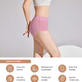 Light pink high-waisted women's underwear on model, thin and lightweight, breathable, soft, flexible, body-fitting, and easy to sanitize
