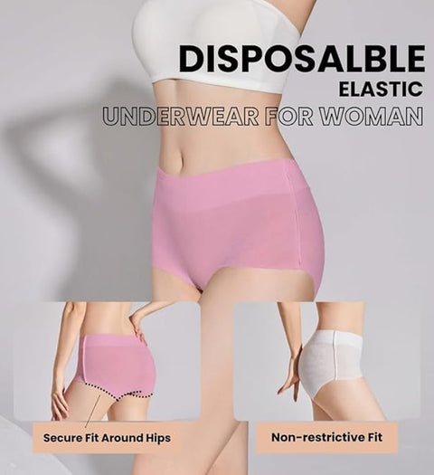 Disposable elastic underwear for women soft, hygienic, secure fit around hips, and non-restrictive comfort.