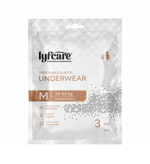 Lyfcare Women Disposable Elastic Underwear white Panty| M-size 35-55kg | 3Pcs | Women Disposable White Panty