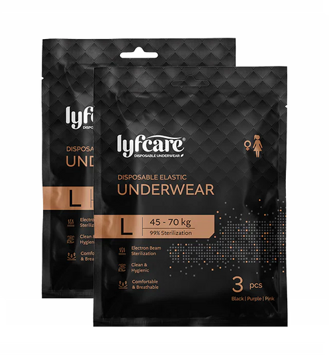 Lyfcarewellness Lyfcare Women Disposable Elastic Underwear Black purple pink Panty L size 45-70kg 6Pcs Women Disposable Black Purple Pink Panty