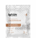Packaging of lyfcare disposable elastic underwear on a white background