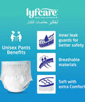 Lyfcare adult pull-up pants with benefits on a blue background