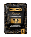 Pack of nupanty disposable period panties with black and gold design