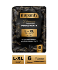 Nupanty disposable period panty package with black and gold design on a white background