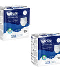 Two packages of lyfcare adult night pads on a white background
