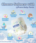 Lyfcare baby diaper with features listed on a blue background