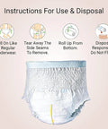 Disposable diaper with instructions for use and disposal on a beige background