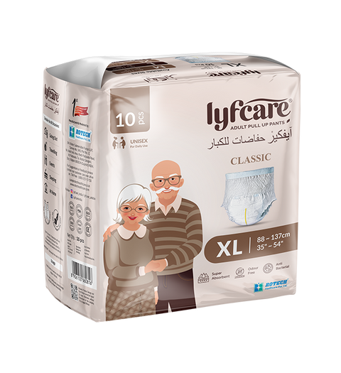 Lyfcare Classic Pull-Up Pants | Waist Size (35-54 Inch) Adult Diapers - XL  (10 Pieces)