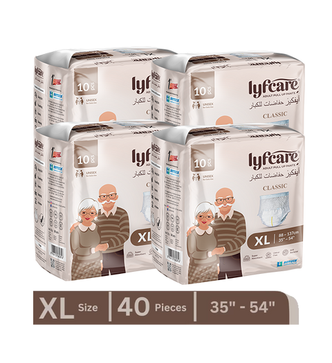 Lyfcare Classic Pull-Up Pants | Waist Size (35-54 Inch) Adult Diapers - XL  (40 Pieces)