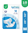 Lyfcarewellness lyfcare Classic Tape Style Unisex Medium Waist Size 25-50 Inch Adult Diapers M-10 Pieces