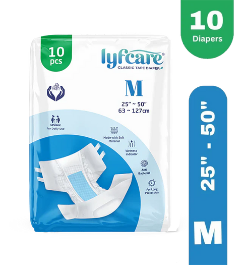 Lyfcarewellness lyfcare Classic Tape Style Unisex Medium Waist Size 25-50 Inch Adult Diapers M-10 Pieces