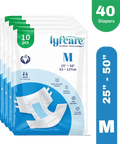 Packaging of lyfcare diapers with product details on a white background