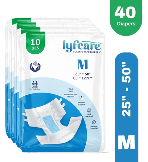 Lyfcarewellness lyfcare Classic Tape Style Unisex Medium Waist Size 25-50 Inch  Adult Diapers M-40 Pieces
