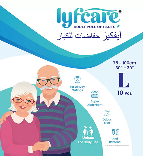 Lyfcare Pull-Up Pants | Waist Size (30-39 Inch) Adult Diapers - L  (10 Pieces)