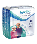 Pack of lyfcare adult full-up pants with packaging design featuring an elderly couple.