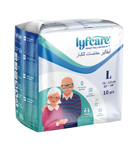 Lyfcare Pull-Up Pants | Waist Size (30-39 Inch) Adult Diapers - L  (10 Pieces)