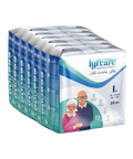 Packaging of lyfcare adult pull-up pants on a white background