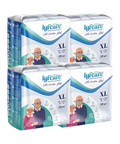 Four packages of lyfcare adult diapers in XL size on a white background