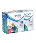 Pack of lyfcare adult diapers in XXL size on a white background
