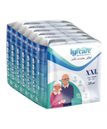 Packaging of lyfcare adult pull-up pants with an image of an elderly couple on a white background