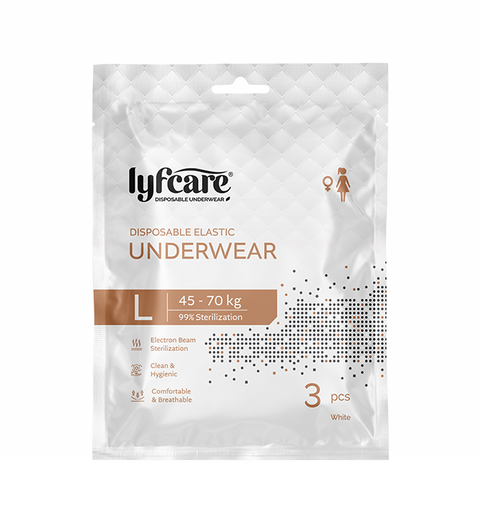 Lyfcare Women Disposable Elastic Underwear white Panty| L-size 45-70Kg | 3Pcs | Women Disposable White Panty