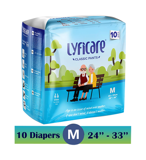 Lyficare Classic Pants | Waist Size (24-44 Inch) Adult Diapers - M  (10 Pieces)