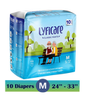 Lyficare diaper package with cartoon illustration of elderly couple on a bench