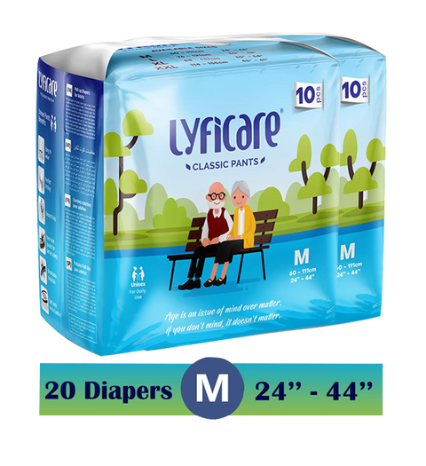 Lyficare Classic Pants | Waist Size (24-44 Inch) Adult Diapers - M  (20 Pieces)