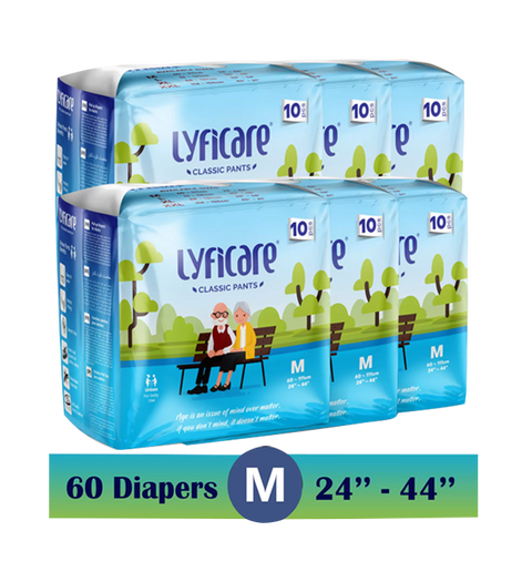 Lyficare Classic Pants | Waist Size (24-44 Inch) Adult Diapers - M  (60 Pieces)