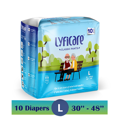 Lyficare Classic Pants | Waist Size (30-48 Inch) Adult Diapers - L  (10 Pieces)