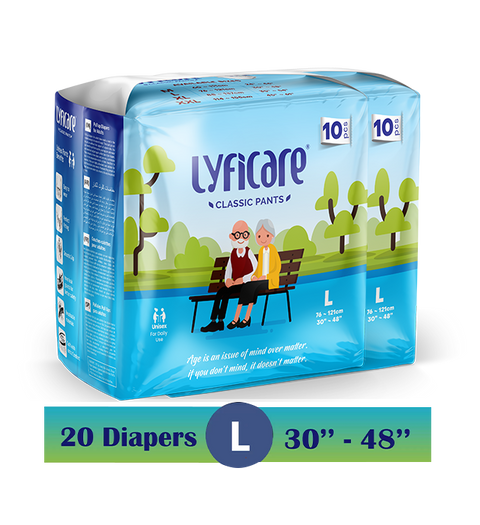 Lyficare Classic Pants | Waist Size (30-48 Inch) Adult Diapers - L  (20 Pieces)