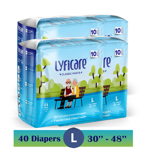 Lyficare Classic Pants | Waist Size (30-48 Inch) Adult Diapers - L  (40 Pieces)