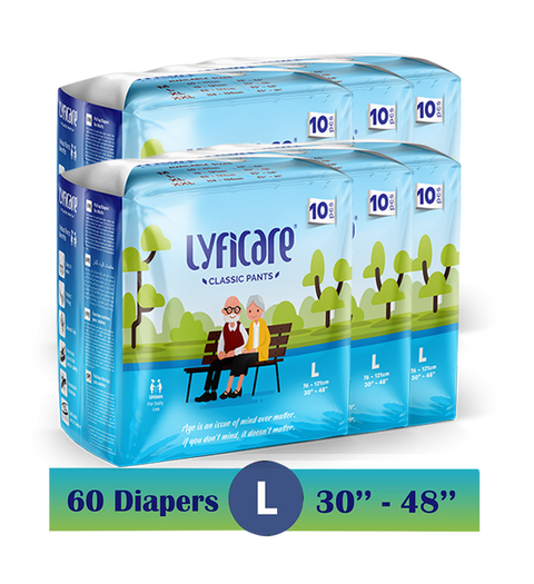 Lyfcarewellness lyficare Classic Pants Waist Size 30-48 Inch Adult Diapers L-60 Pieces