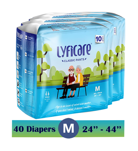 Lyficare Classic Pants | Waist Size (35-54 Inch) Adult Diapers - M  (40 Pieces)