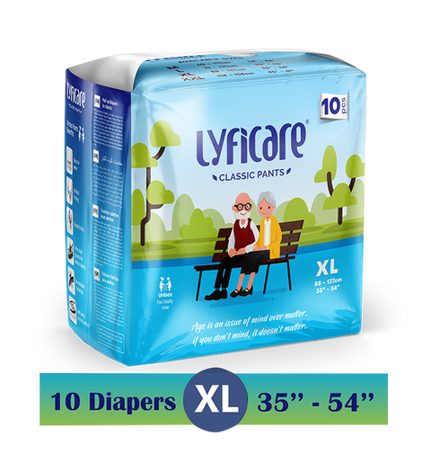 Lyficare Classic Pants | Waist Size (45-61 Inch) Adult Diapers - XXL  (10 Pieces)