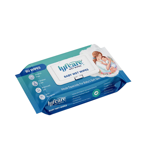 Lyfcare baby wet wipes packaging on a white background