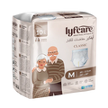 Box of lyfcare adult pull-up pants with illustrations of an elderly couple on a white background